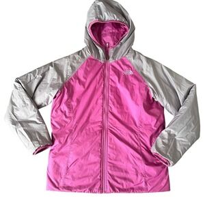 The North Face Girls XL Pink purple Gray Reversible Hooded Fleece Lined Jacket